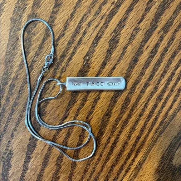 Tiffany & Co Sterling Silver 1837 Bar Pendant 18" Snake Chain Necklace - Picture 3 of 4